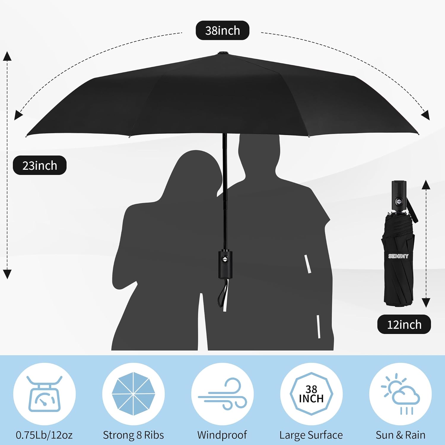 Seniny Windproof Travel Umbrella, Automatic Umbrellas for Rain, Portable & Compact Umbrellas for Backpack, Strong UV for Protection, Folding Small Sun Umbrella for Car, Walking - Image 2