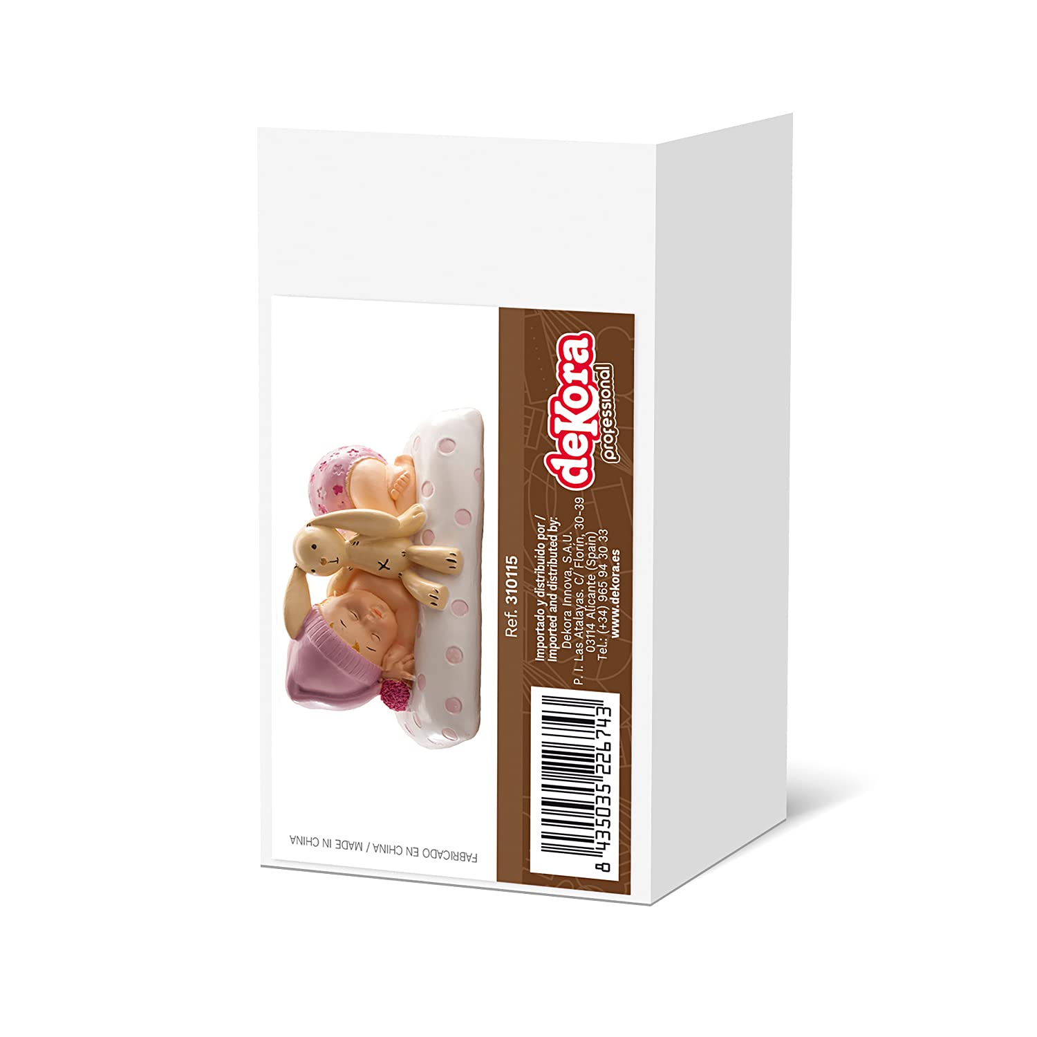 dekora – Décoration Baptême Fille, Figurine en résine, Bébé avec Peluche, 10 cm de Hauteur, Décoration Gâteau Baptême, Design Original et Détaillé, Cake topper Apte au Contact Alimentaire