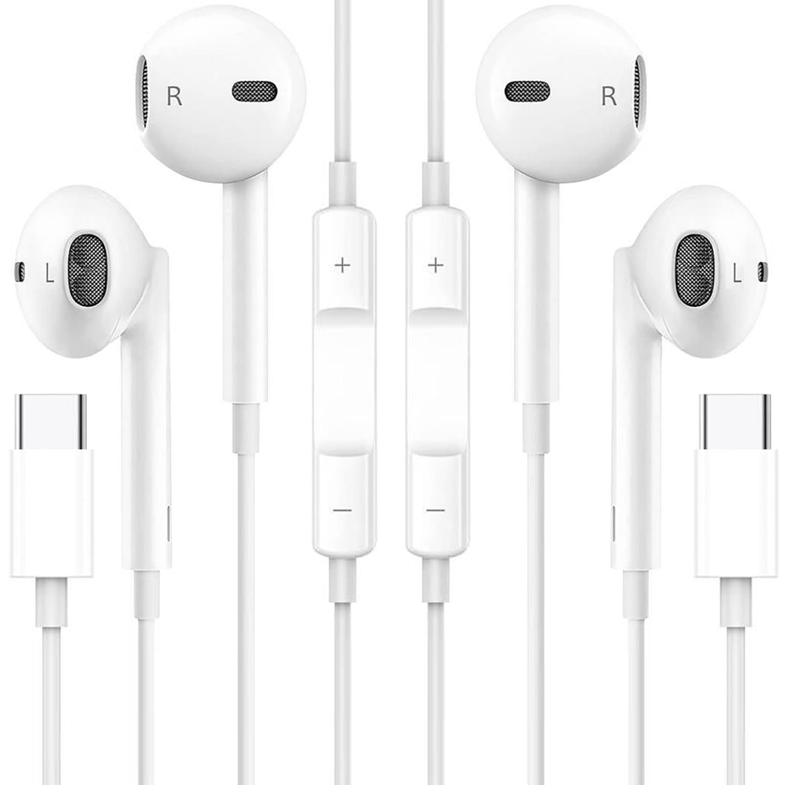 2Pack Auricolari USB-C per iPhone 16/15 Plus/15 Pro/15Pro Max,Auricolari In-Ear HiFi Stereo Tipo C con Microfono e Controllo del Volume Compatibili con iPad Pro/Air/Mini,Galaxy S24/S23/S22/A53,Pixel 7