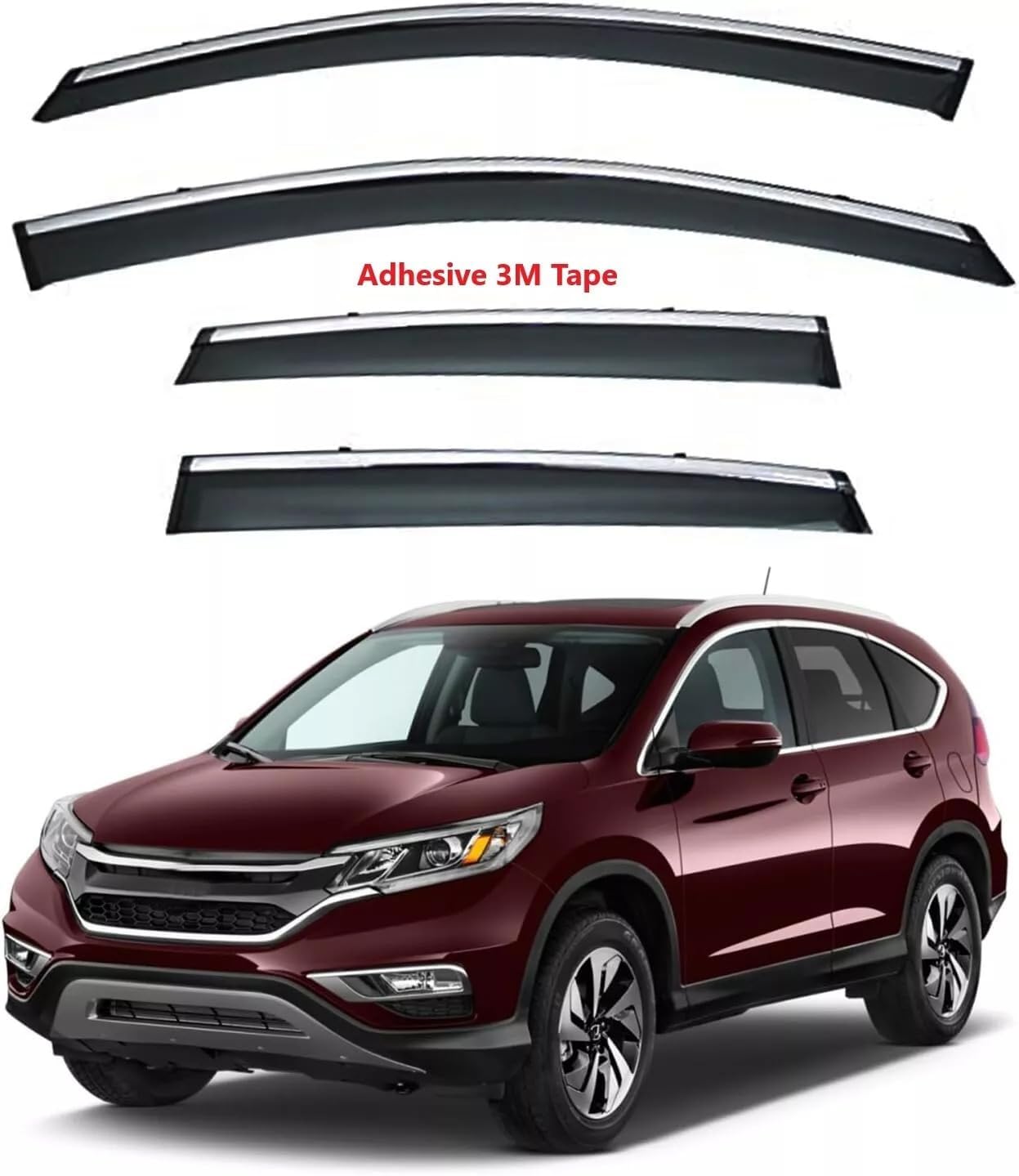 C-HORSE Window Visors Rain Guards with Chrome Trim, Smoke Tinted Wind Deflectors Compatible with Honda CR-V CRV 2012 2013 2014 2015 2016, Side Window Shields, Vent Shade Weather Guard