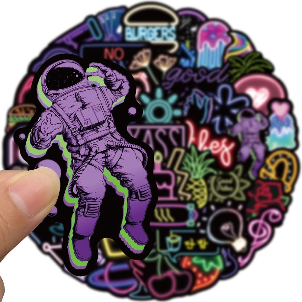 Water Bottle Stickers 100 Pcs Cool Cute Neon Sticker Pack for Kids Adults Teens Prizes for Kids Classroom Reward Waterproof Vinyl Stickers for Laptop Scrapbook Skateboard Journal Luggage Tumbler etc - Image 4