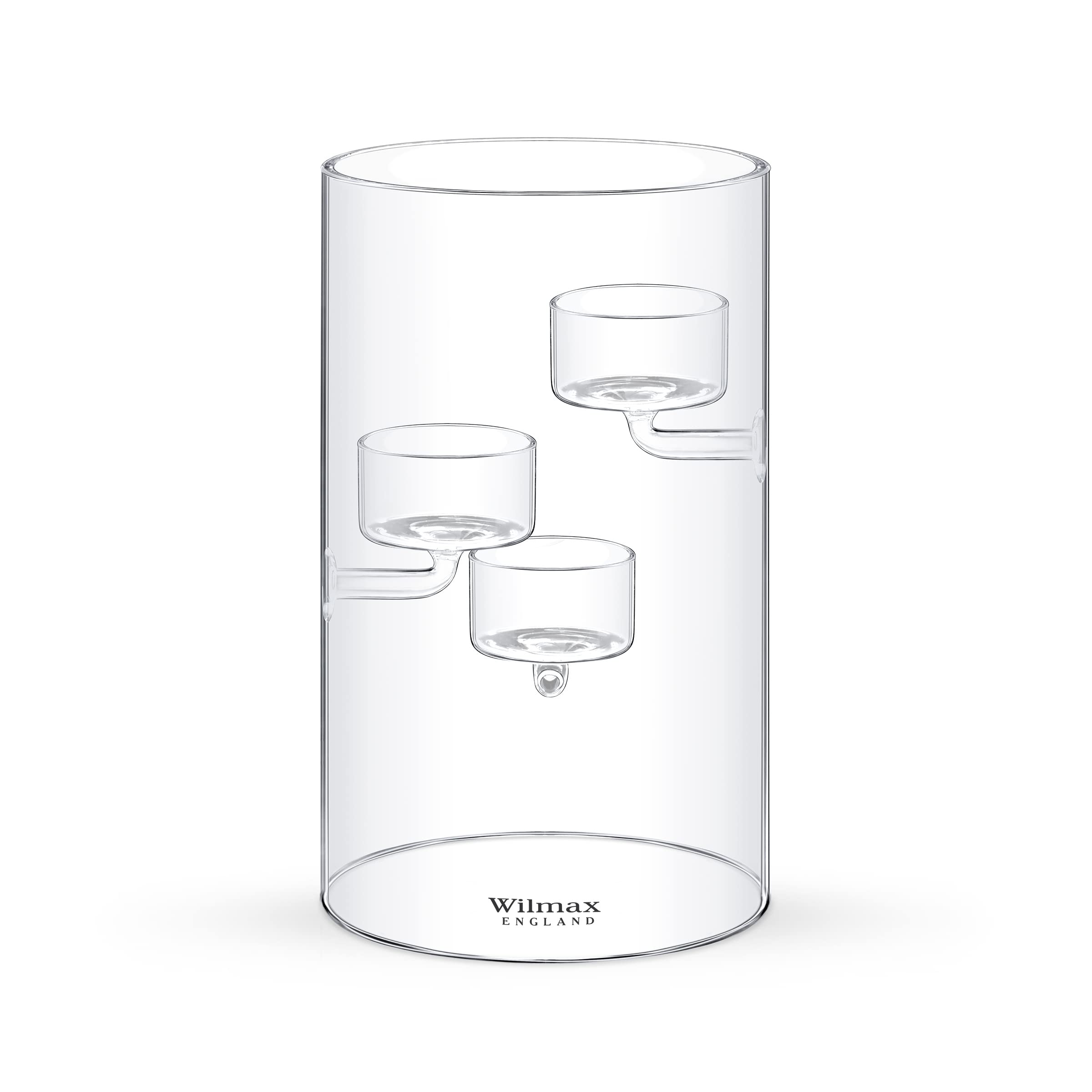 Wilmax Portacandele in vetro termico - per 3 candele - portacandele trasparente - vaso portacandele decorazione da tavola - portacandele da esterno bicchieri per candele di alta qualità