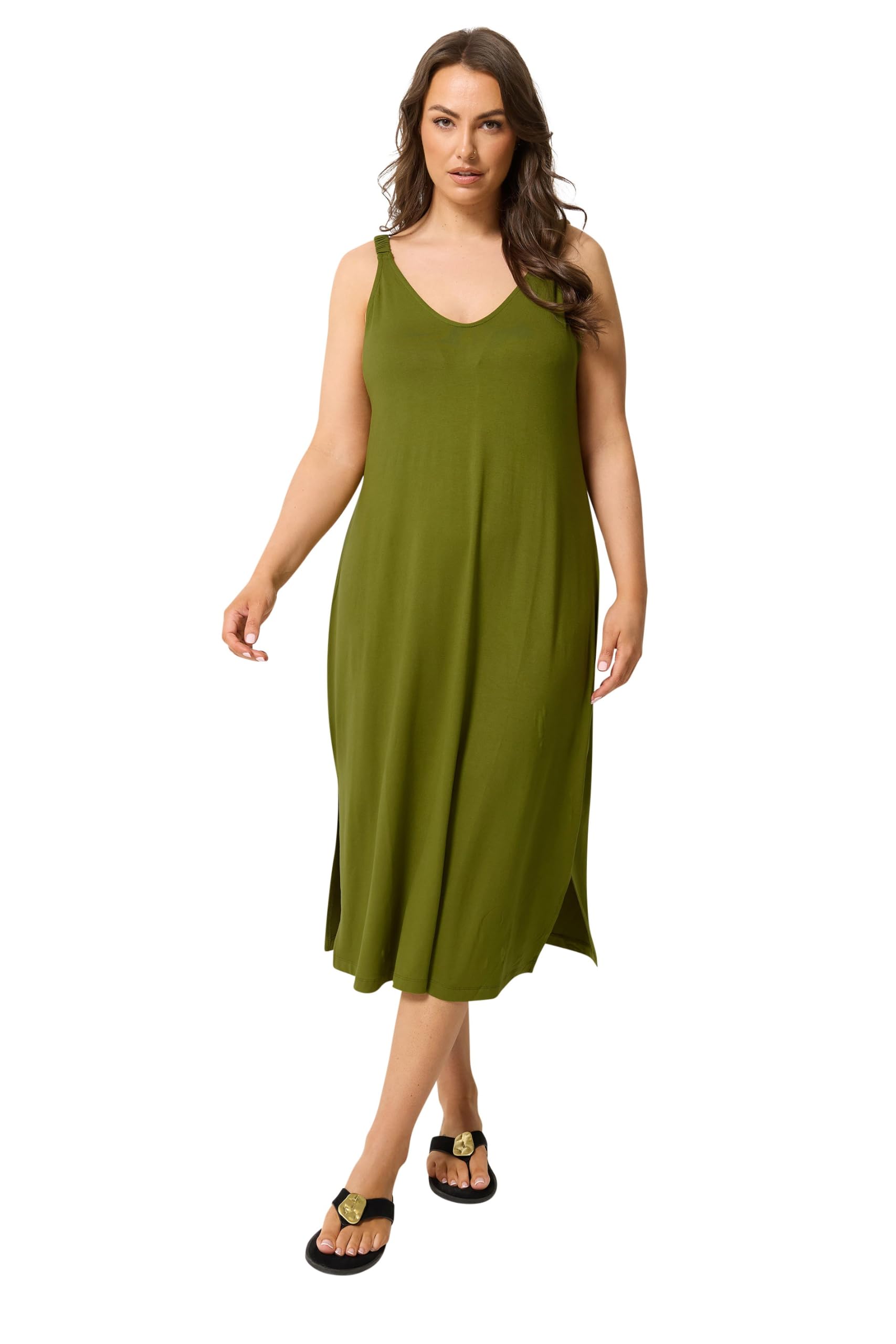 Yours Women's Midi Dress - Olive - Size 18-20