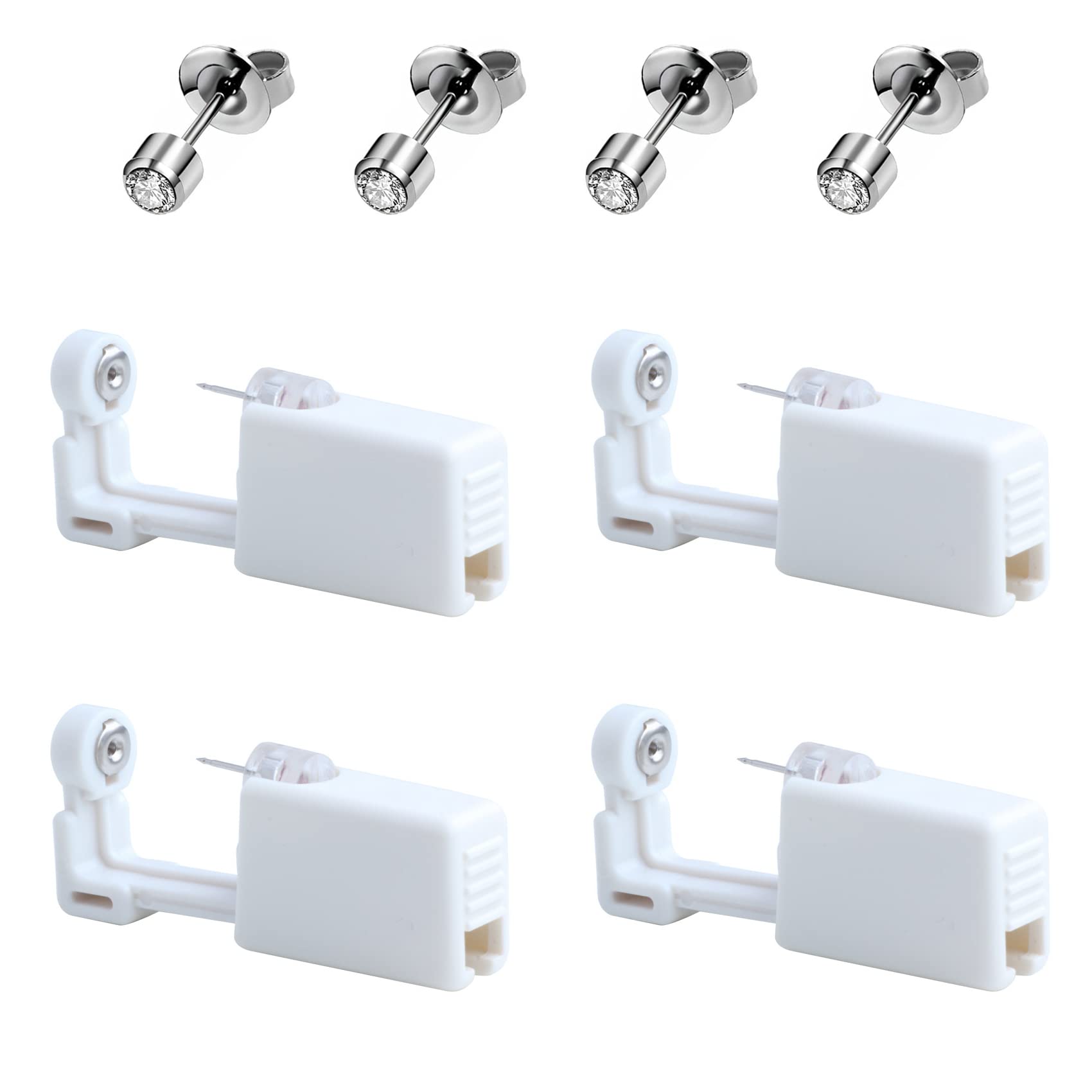 iTauyees Pistolas Desechables para Piercing de Oreja, Kit de 4 Pistolas para Perforar la Oreja, Sin Dolor, Equipo de Pistolas Perforadoras de Oreja, para niñas, niños, mujeres, hombres (Blanco)