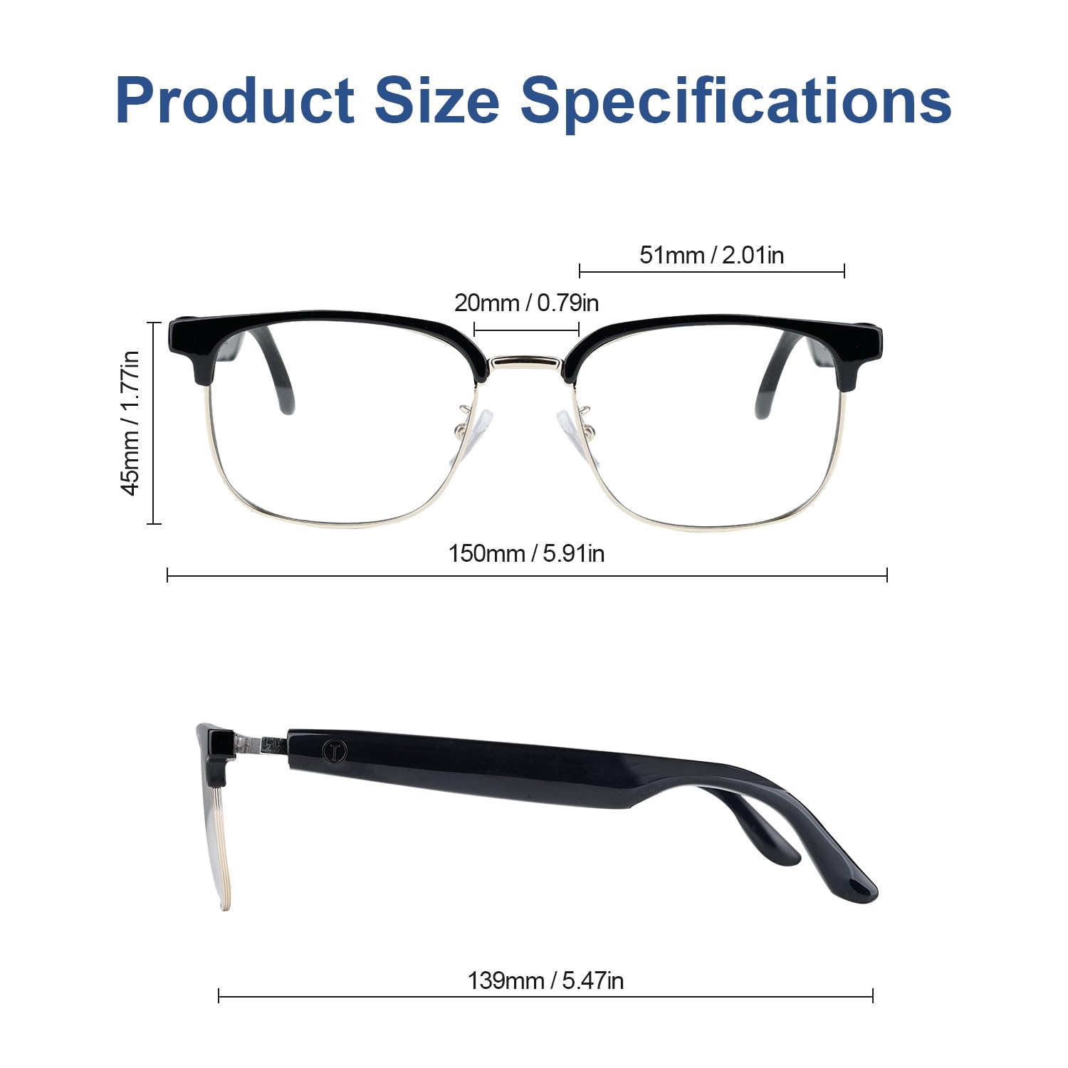 Lunettes Intelligentes IA avec Audio Bluetooth à Verres photochromiques - Traduction, Musique, Appels, Assistant Vocal, Haut-parleurs Open-Ear, Protection UV/Bleue. Unisexe (Doré)