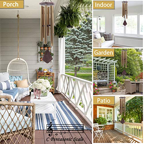 Wind Chimes Outdoor Large Deep Tone, 44 Inches Sympathy Wind Chimes Tuned Soothing Melody, Memorial Wind-Chime With 6 Heavy Tubes For Outside Decoration, Garden/Yard. Bronze #TOP6