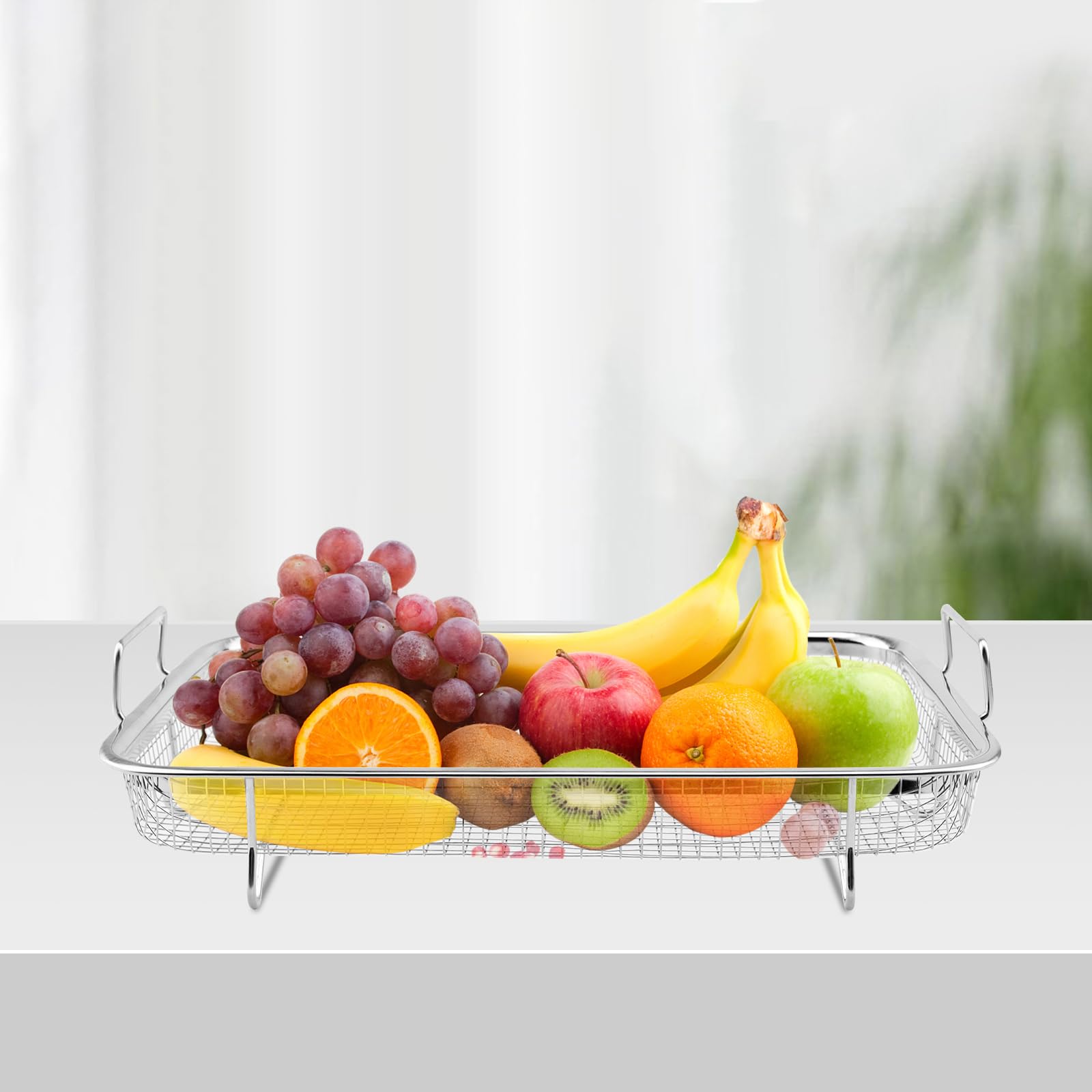 Grillgitter, Grillkorb Backkorb, Edelstahl Grillblech Backkorb, BBQ Crisper Korb, Gitter, Grillkorb Mesh mit Griff, 30 x 22 x 5cm, Zum Braten, Waschen von Gemüse, Obst