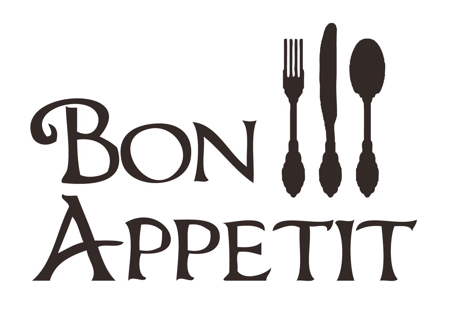 CustomVinylDecorBon Appetit with Silverware Utensils Silhouette Vinyl Wall Decal | Vinyl Sticker for Dining Room, Kitchen, or Restaurant Decor | Small, Large Sizes