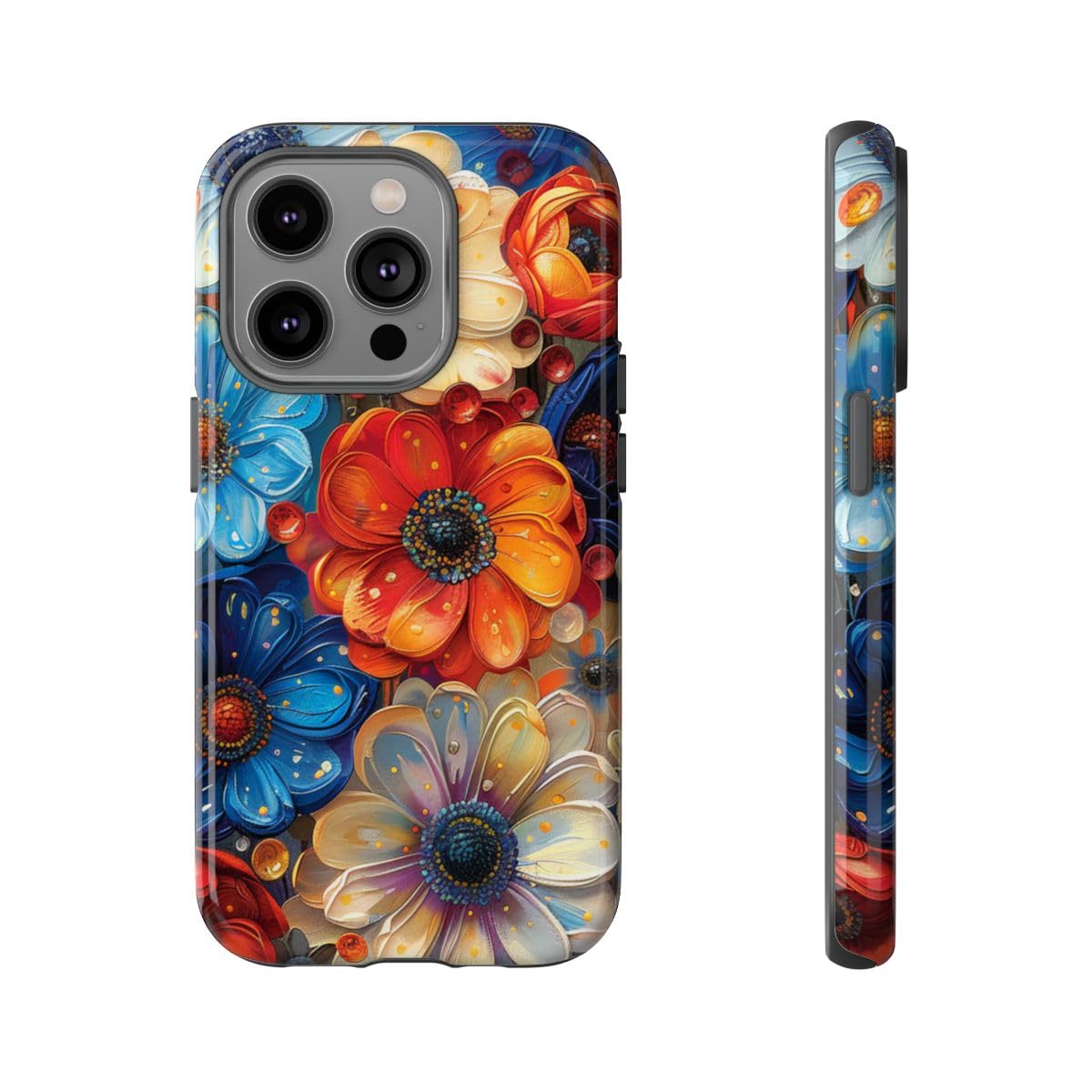 Coque iPhone 14 Pro motif floral abstrait bleu éclatant - 5