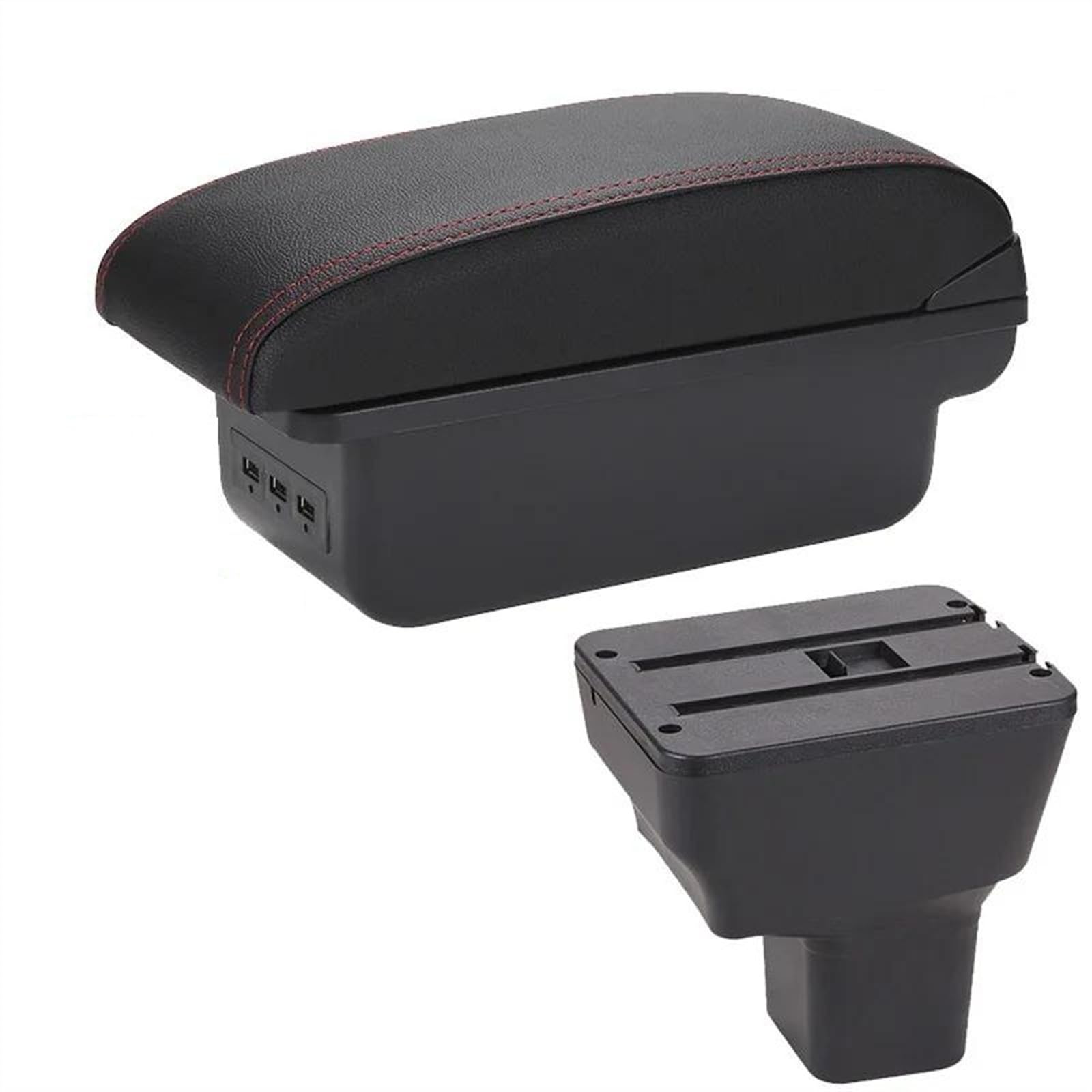 NOHEEU Car Center Console Storage Box Multifunctional Armrest Interior Accessories For Kicks 2016-2021(B1 Black red 3USB)