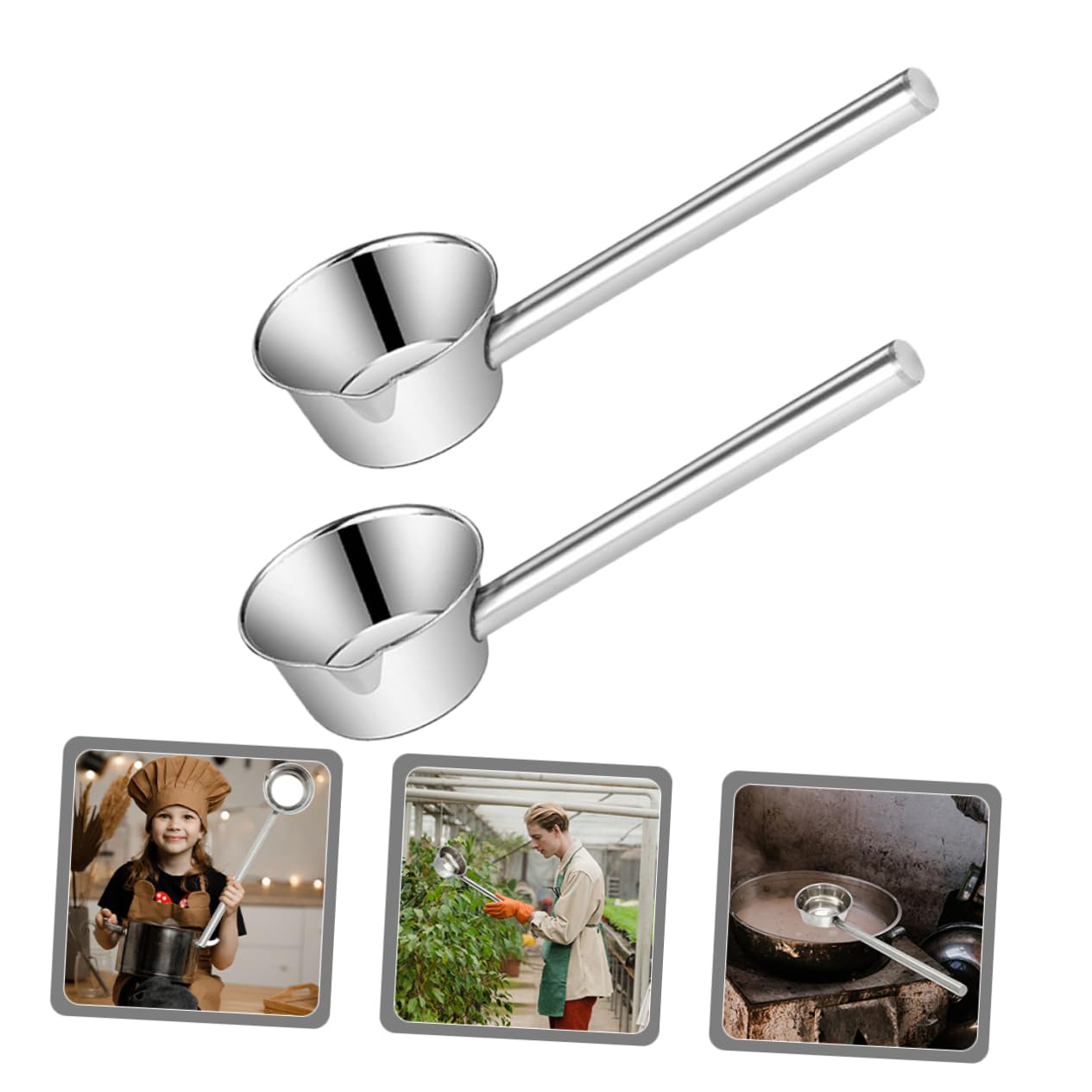 SHOWERORO 2piezas Cucharones Inoxidable Mango Cucharón Sopa Cuchara De Agua Resistente Fácil De Manejar Para Hotel y Cocina