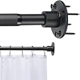 Black Shower Curtain Rod Drill In Wall 30in-92in, Adjustable Closet Rod for Hanging Clothes, Heavy Duty Shower Rods for Bathroom Screw In Wall, Permanent Wall Mounted