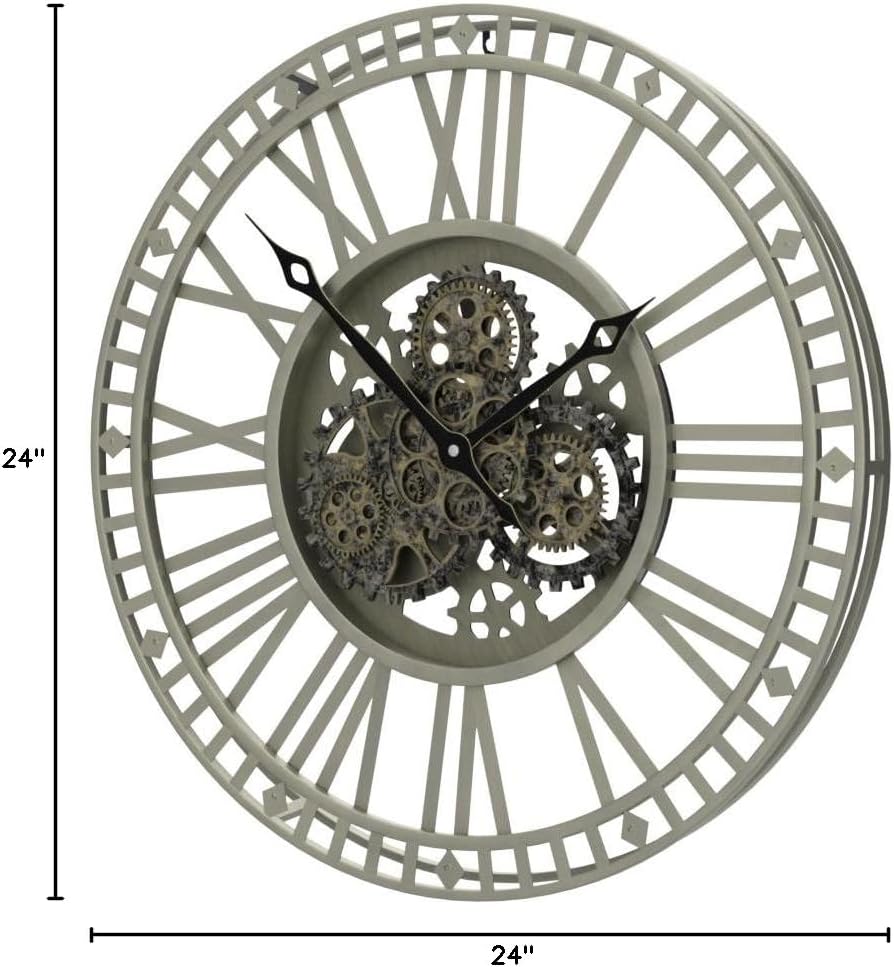 24" Premium Metal Real Moving Gears Large Wall Clock for Living Room Decor, Oversized Modern Industrial Steampunk Farmhouse Clocks for Kitchen Office Cafe Fireplace Home Decor (Vintage Bronze)