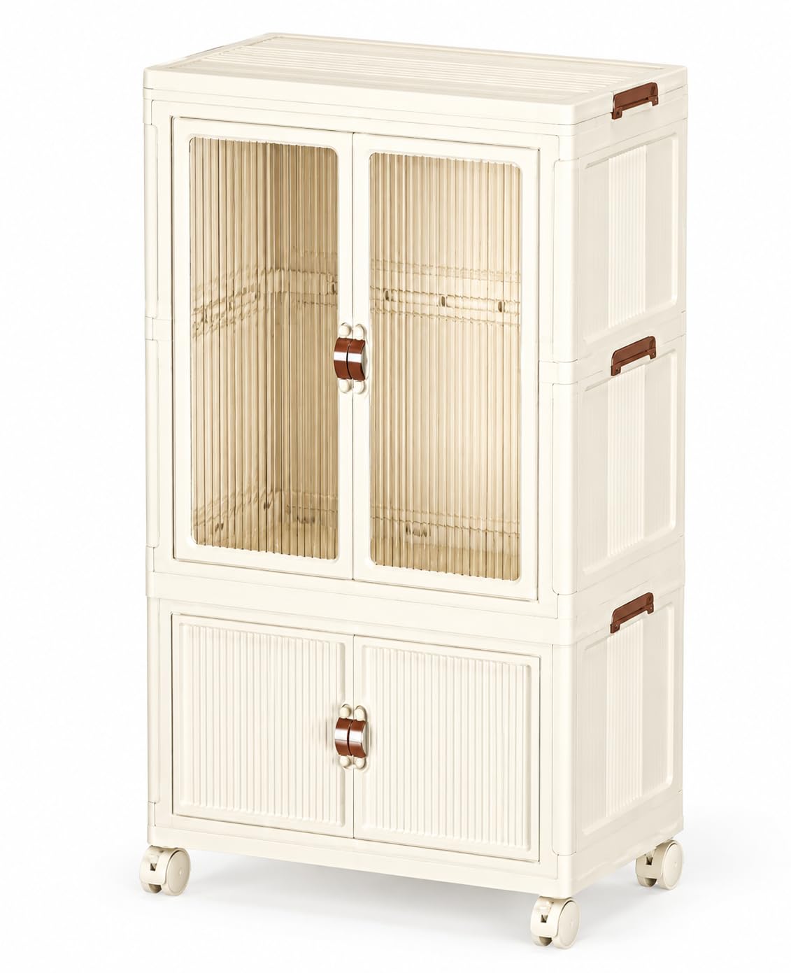 TINSY Kids Wardrobe Storage Cabinet with Doors & Wheels, Multi-Purpose Organizer for Clothes, Toys & Essentials, Durable Plastic Cupboard for Kids Room, Bedroom & Nursery (65x42x110 cm)-image-1