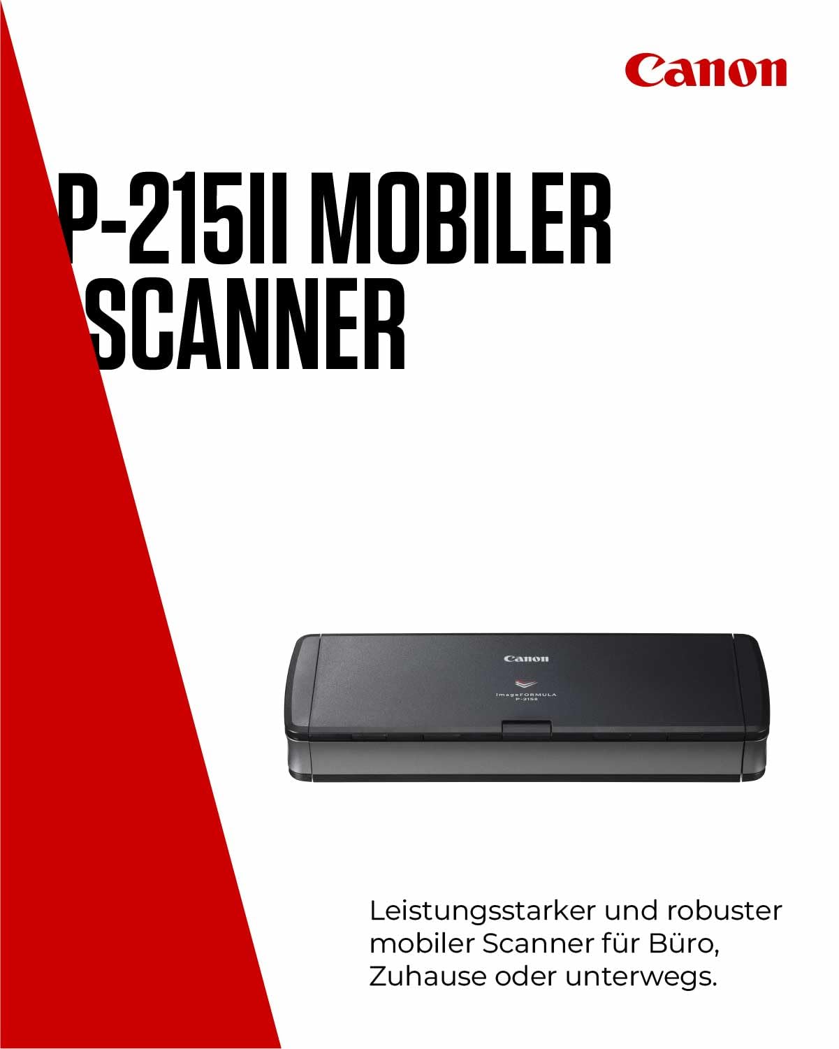 Canon P-215II imageFORMULA Scanner Dokumentenscanner (Duplex Einzug, 600 DPI, Farbscan, Canon CaptureOnTouch Software, Lite Presto! BizCard Reader, Reader PaperPort) schwarz, 9705B003