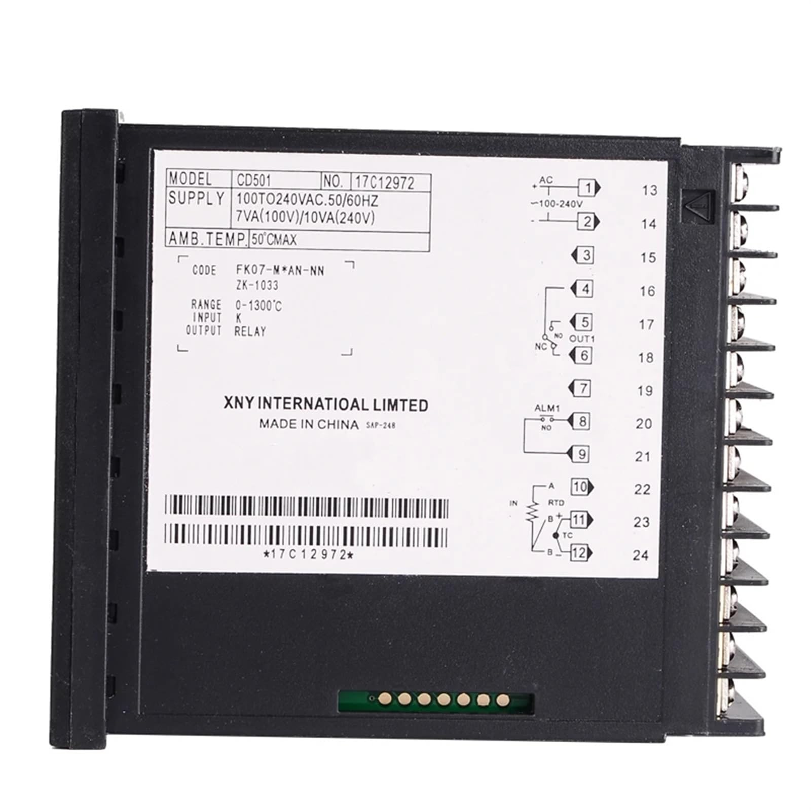 CD501 Cyfrowy regulator temperatury PID 96x48mm, czujnik sygnału wejściowego termopara K, wyjście przekaźnikowe