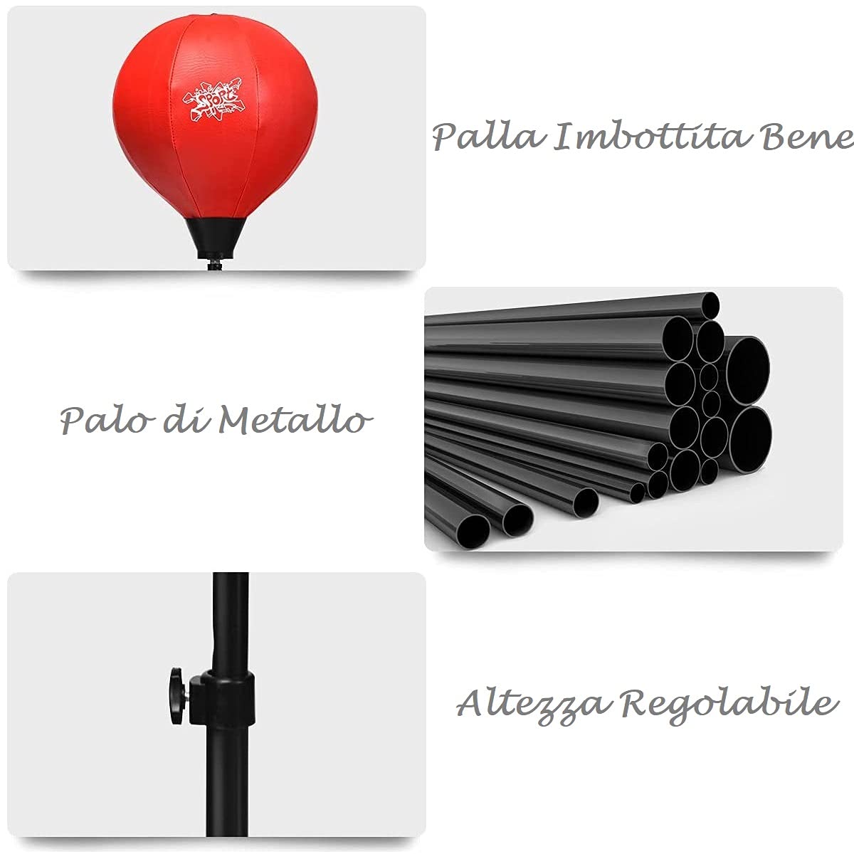 GYMAX Punching Ball da Terra per Adulti e Bambini, Sacco da Boxe con Guanti e Altezza Regolabile, Palla di Pugilato con Base Stabile