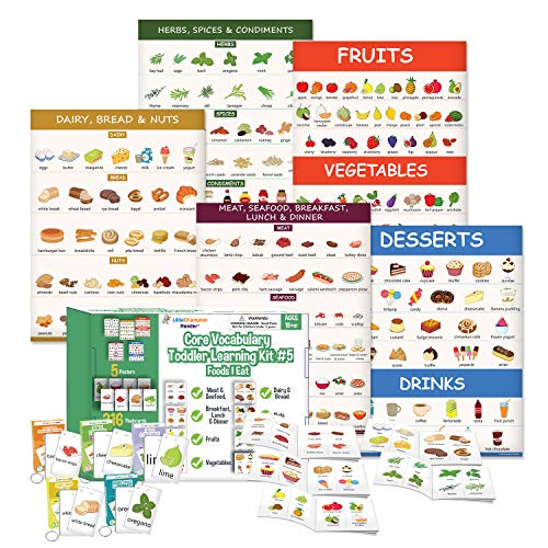 Little Champion Reader Teach Core Vocabulary Toddler Learning Kit 4 (Common Food) - Meals, Fruits & Vegetables, Dairy, Bread, Nuts, Herbs & Spices, Drinks & Desserts