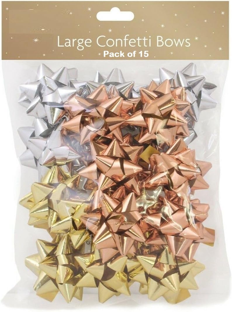 Simply Products Rose Gold, Gold & Silver Gift Wrapping Bows, Large Christmas Metallic Gift Bows (Rose Gold, Gold & Silver)