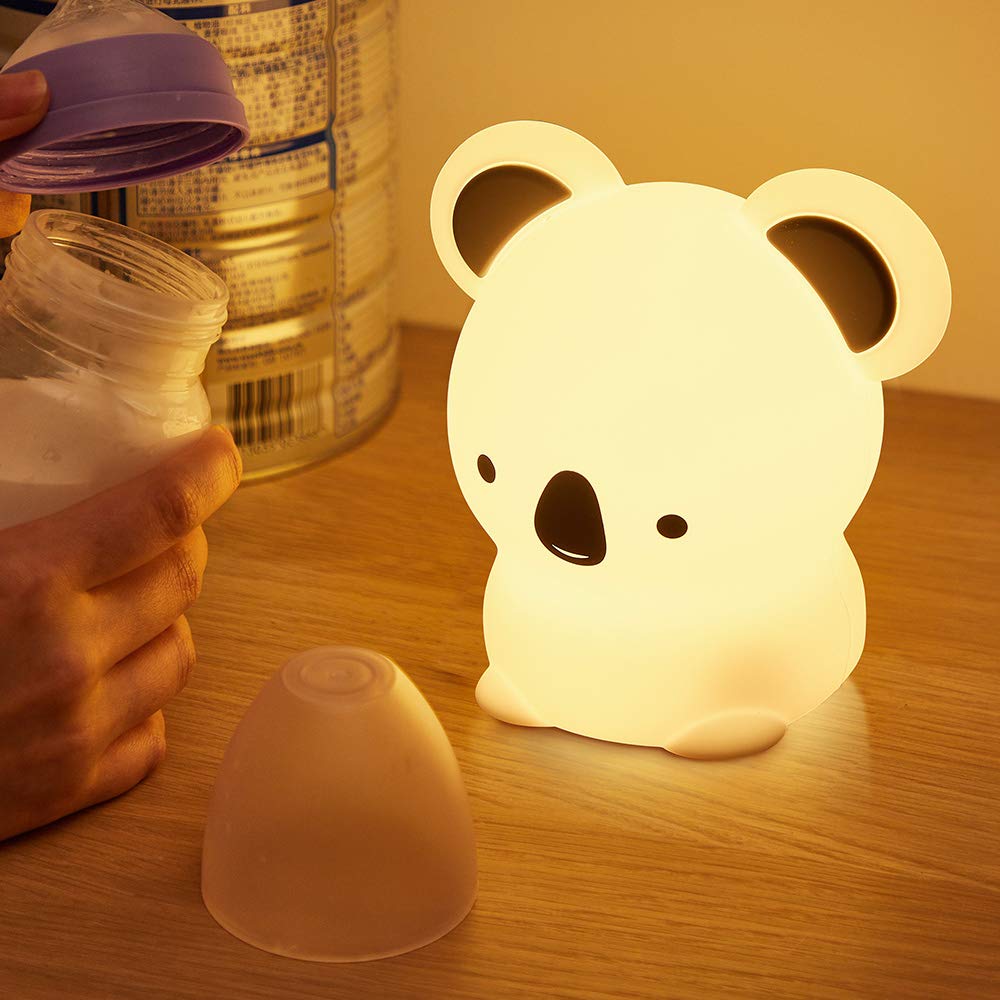 Cute Koala Night Light Lamp 7 Color Changing LED Rechargeable Soft Animal Silicone Nightlight for Kids Children Baby Toddler Nursery Newborn Bedroom Bedside Girl Room Decor Birthday Gifts Kawaii Stuff