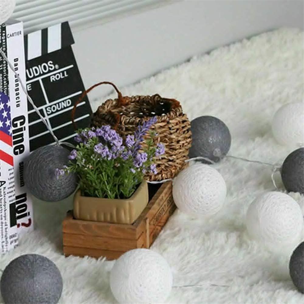 LED Cotton Ball String Lights, DOTBUY Fairy Lights Christmas Decoration Battery Operated for Indoor outdoor Holiday Party Decor Garlands Multi-colored (Elegant gray,3.3M/20LED)