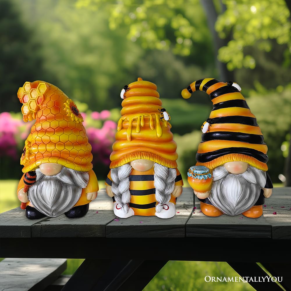 OrnamentallyYou Buzzy Trio zestaw trzech figurek krasnal trzmieli, 15 cm, poziomowa taca dekoracja domu lub ogrodu