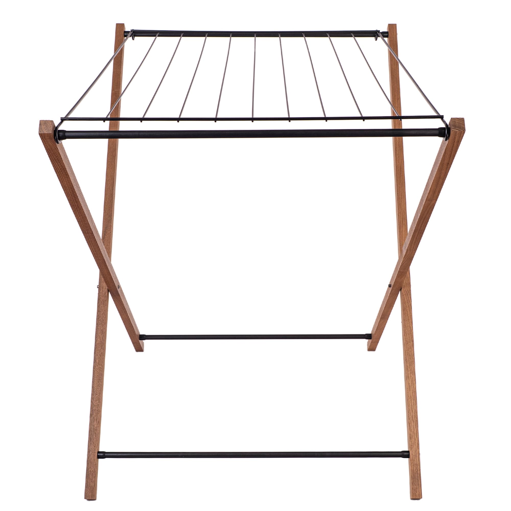 KADAX Wäscheständer aus Holz, 7m² Trockenfläche, 98 x 89 cm, klappbarer Standtrockner zum platzsparenden Trocknen von Kleidung, Handtüchern & Bettwäsche, Stabiler Wäschetrockner