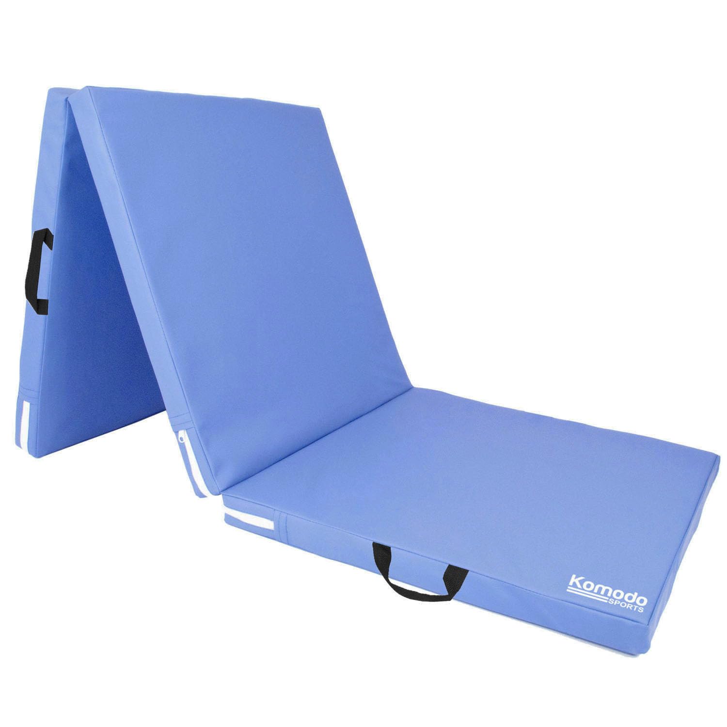 Komodo Tri Folding Yoga Mat - PVC Leather 6ft 5cm Thick Padded Floor Mats (Light Blue)