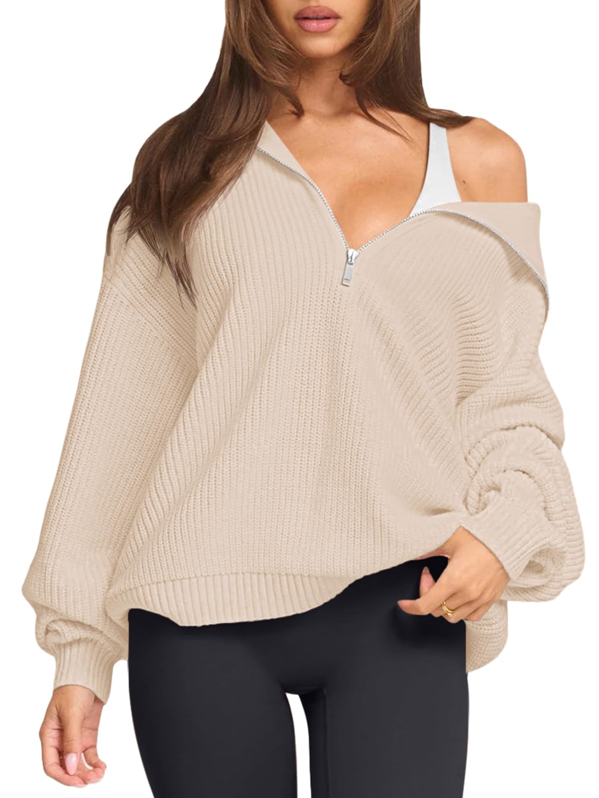 LASLULU Womens Half Zip Pullover Sweaters Oversized Long Sleeve Fall Winter Cozy Sweaters 2025 Trendy Clothes Outfits