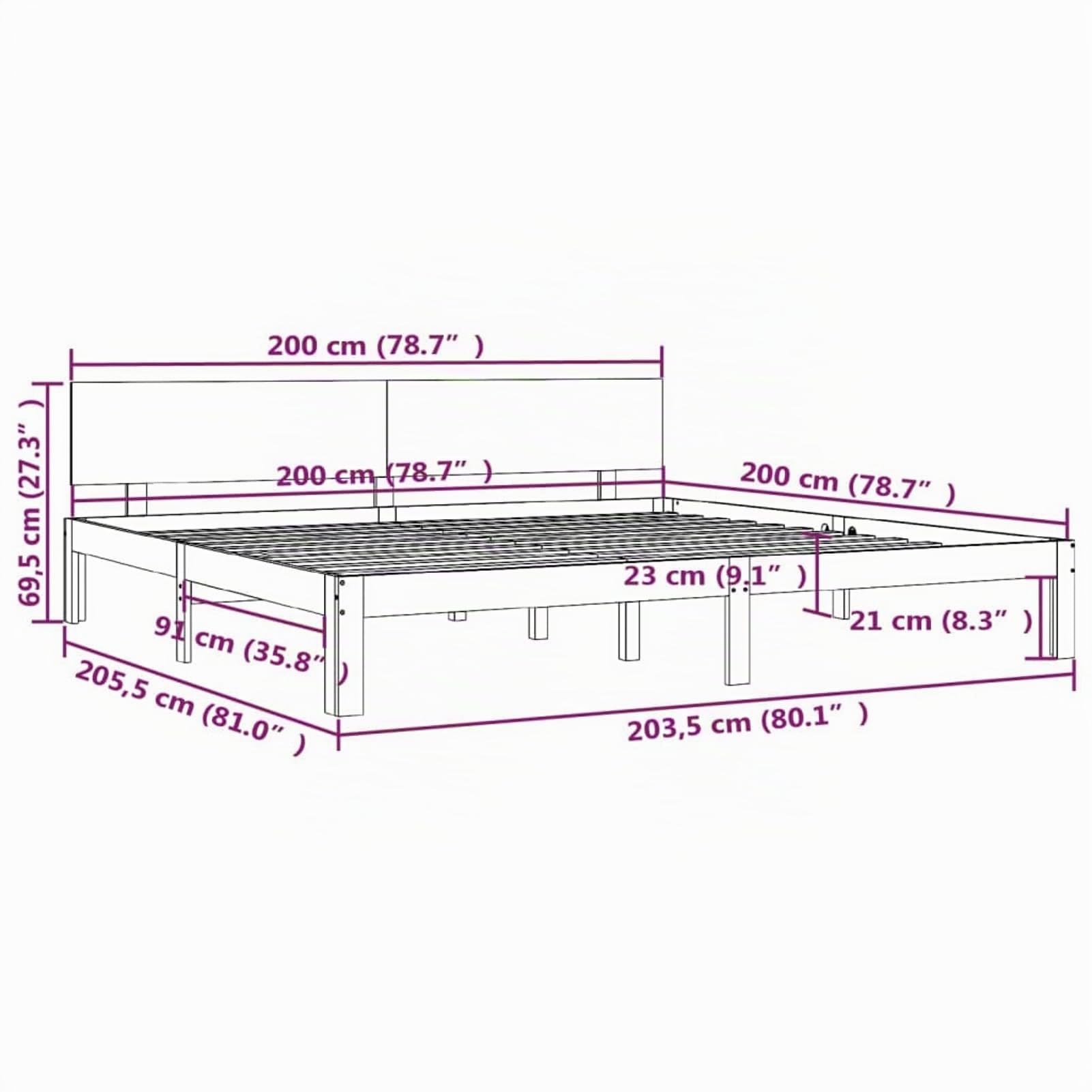 BAZZI Letto Matrimoniale/Letto Una Piazza, Giroletto in Legno Massello di Pino 200x200 cm