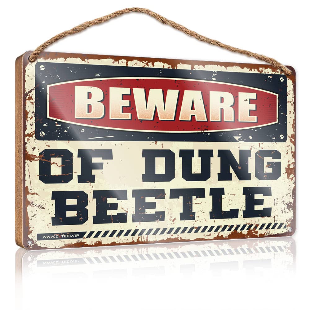 Hangding Wood Sign Beware Of Dung Beetle Wooden Sign Fall Porch Sign Man Cave Furniture(15X28CM)