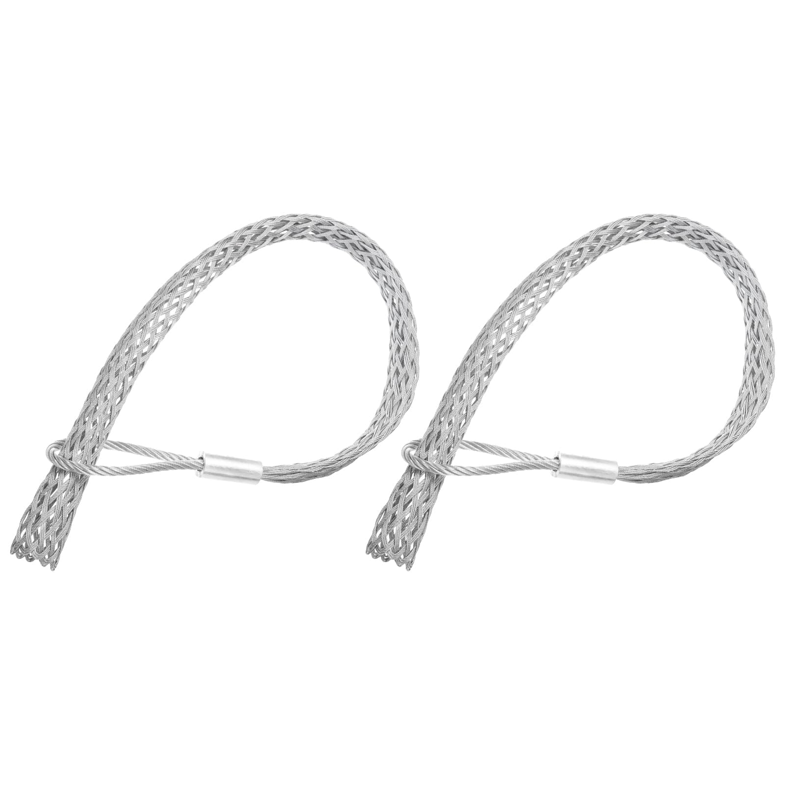 QUARKZMAN Zacisk ciągnący do kabli 75-88 mm, ciąg z siatki metalowej 150 cm, pojedynczy uchwyt ze stali ocynkowanej, gładka osłona siatki, 2 sztuki (srebrny)