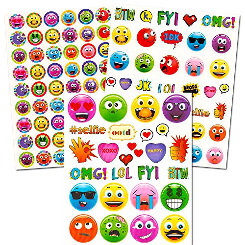 Emoji Movie Stickers and Stamps Party Supplies Pack -- 1000 Emoji Stickers and 6 Wooden Emoji Stampers (Emoji Party Favors)