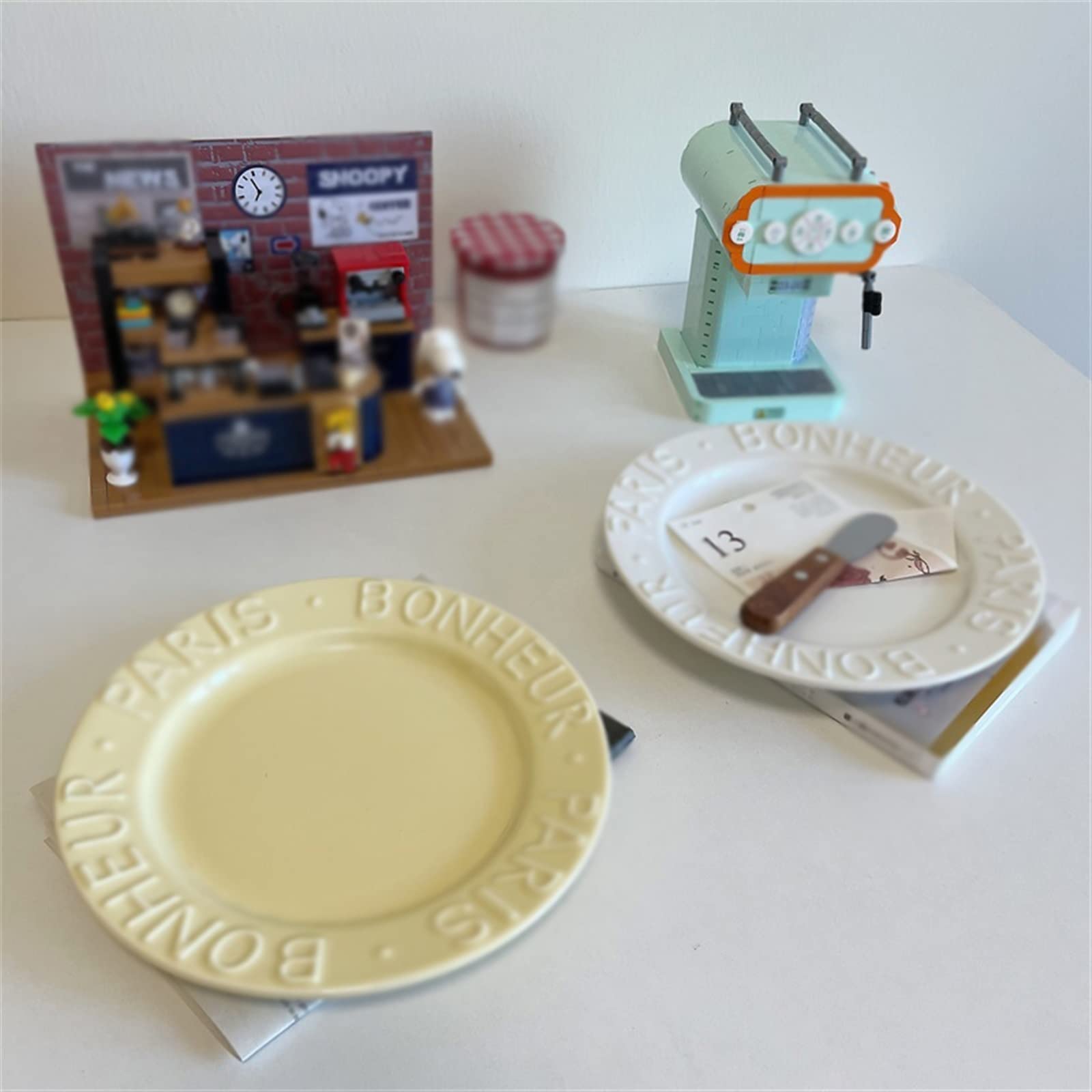 głęboki talerz Talerz w kolorze kremowym Ceramiczny talerz obiadowy Tłoczony z literami Domowy deserowy śniadaniowy Prosty płaski Jednolity kolor Głęboki(Yellow)