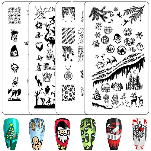 Nail Stamping Plate Nail Stamper - Christmas Nail Stamping Kit Ejiubas Nail Stamps 2PCS Double-Sided Halloween Nail Stamping Plates X19X20