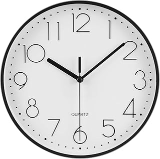 Topkey 9â€ Silent Round Wall Clock Arabic Numerals Easy Read Clock for Living Room, Bedroom,School and Nursery (Battery Not Included) Black