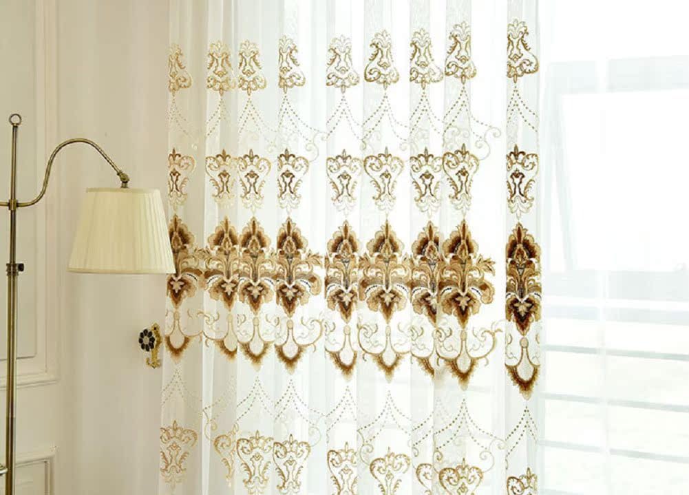 Luxury European Transparents Panel Sheer Curtains Rod Pocket Gauze Drape for Living Kids Nursery Room Bedroom with Pattern Embroidered Design