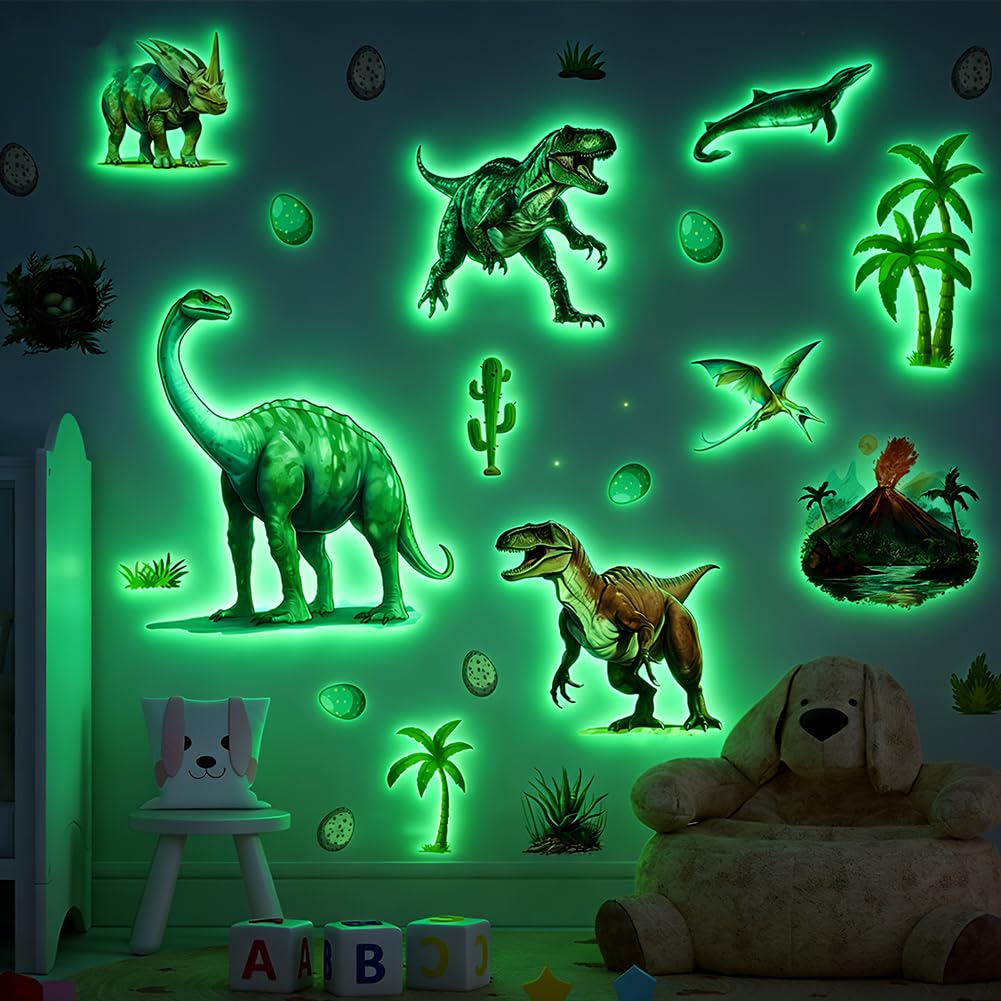 Dinosaur Luminous Sticker, Dinosaur Wall Decor Dinosaurs Decal, Glow in The Dark Wall Stickers, ，Animal Luminous Stickers ，Dinosaur Wall Decals for Boys Kids Girls Room, (Blue)