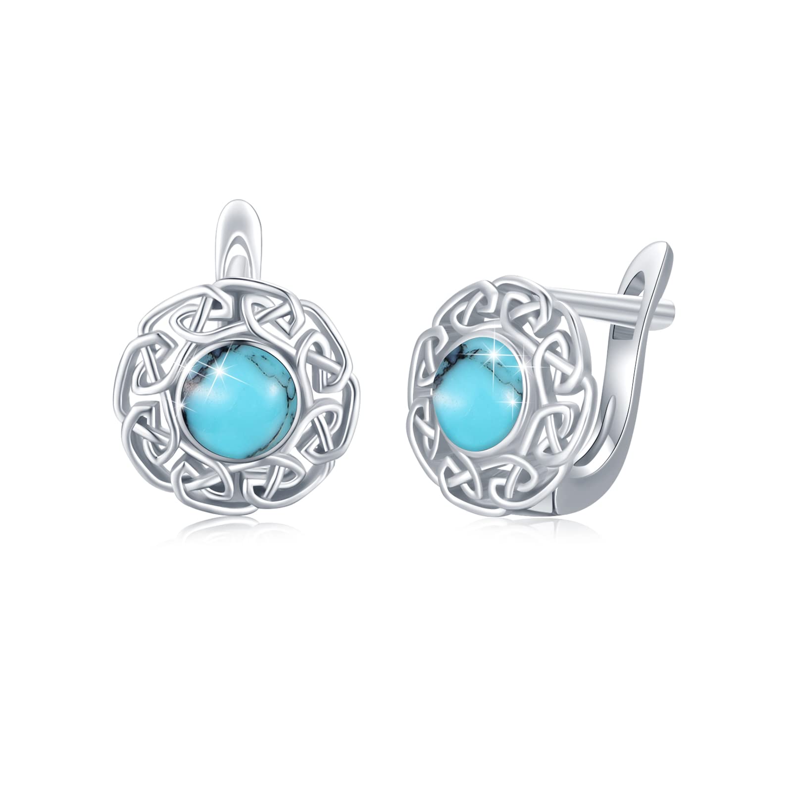 Pendientes de aro turquesa para mujer, plata de ley 925, turquesa celta, pendientes de nudo celta, hipoalergénicos, San Valentín para mujeres, niñas, niños, Plata de ley