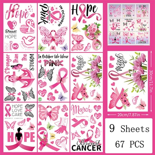9 hojas adhesivos ventana rosa conciencia cáncer miniatura 4