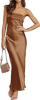 Women 2025 Summer Strapless Satin Tube Bodycon Backless Wedding Guest Maxi Dress - Buy now