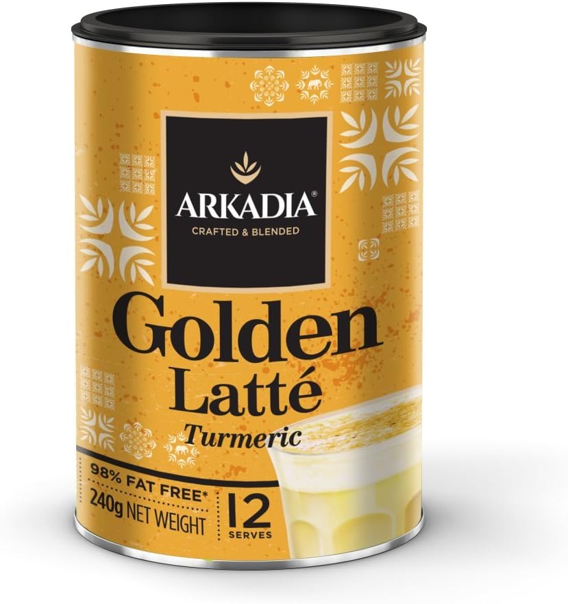 ARKADIA Beverages Golden Latte With Turmeric Blend 98% Fat Free | Potent Turmeric Spices, Organic Panela Sugar & Antioxidants | Hot, Iced & Latte Drinks | Experience Café Indulgence At Home