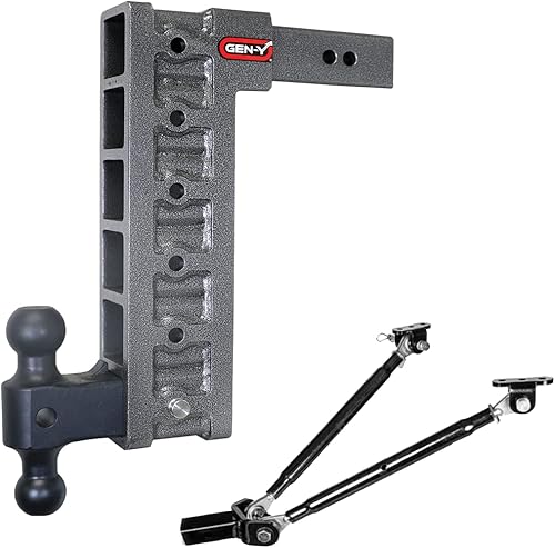 GEN-Y GH-616 MEGA-Duty - Enganche de caída ajustable de 15 pulgadas con doble bola GH-061, kit de estabilizador GH-0101 para receptor de 2.5