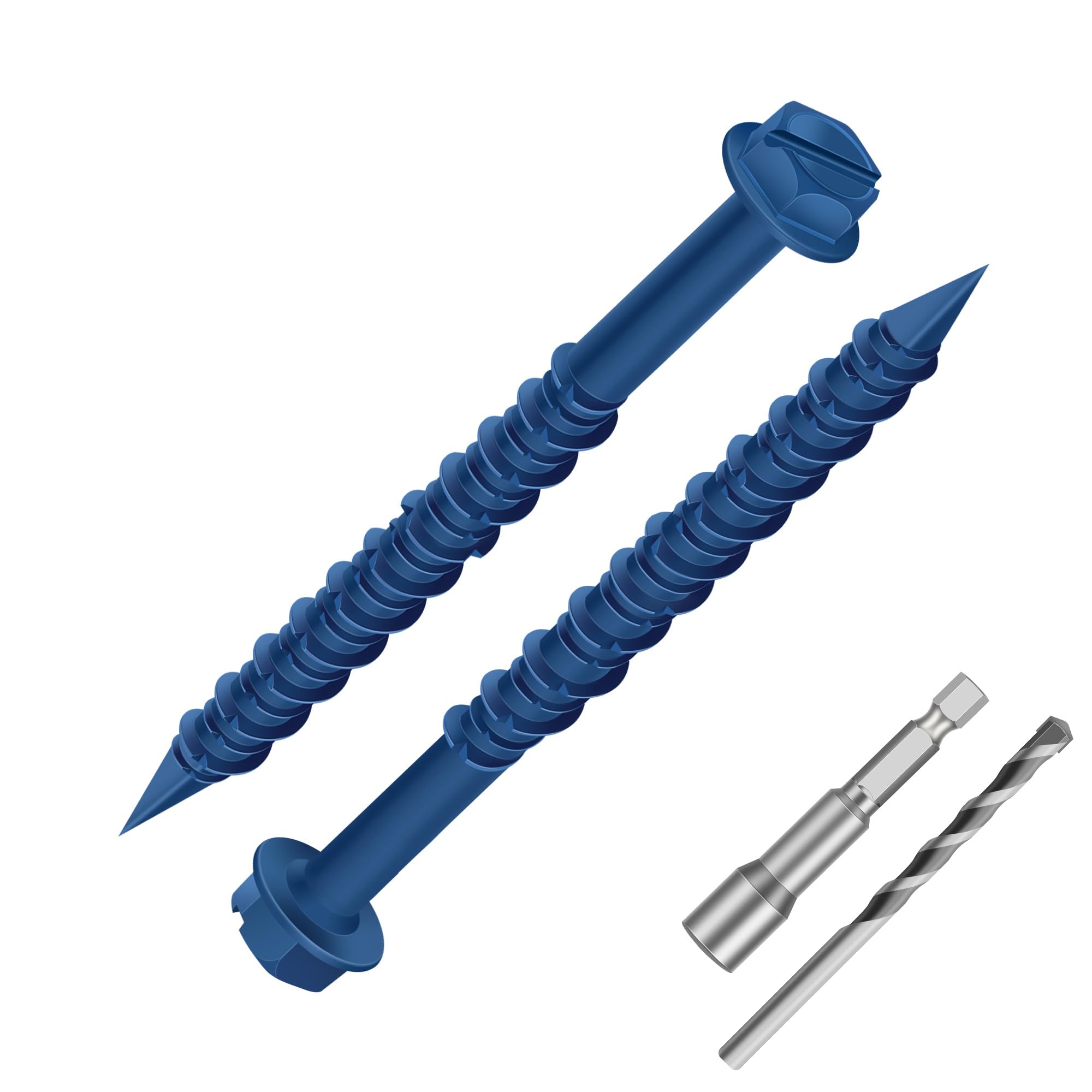 Mellewell Tornillos de hormigón de cabeza hexagonal azul de 0.25 x 2-0.25