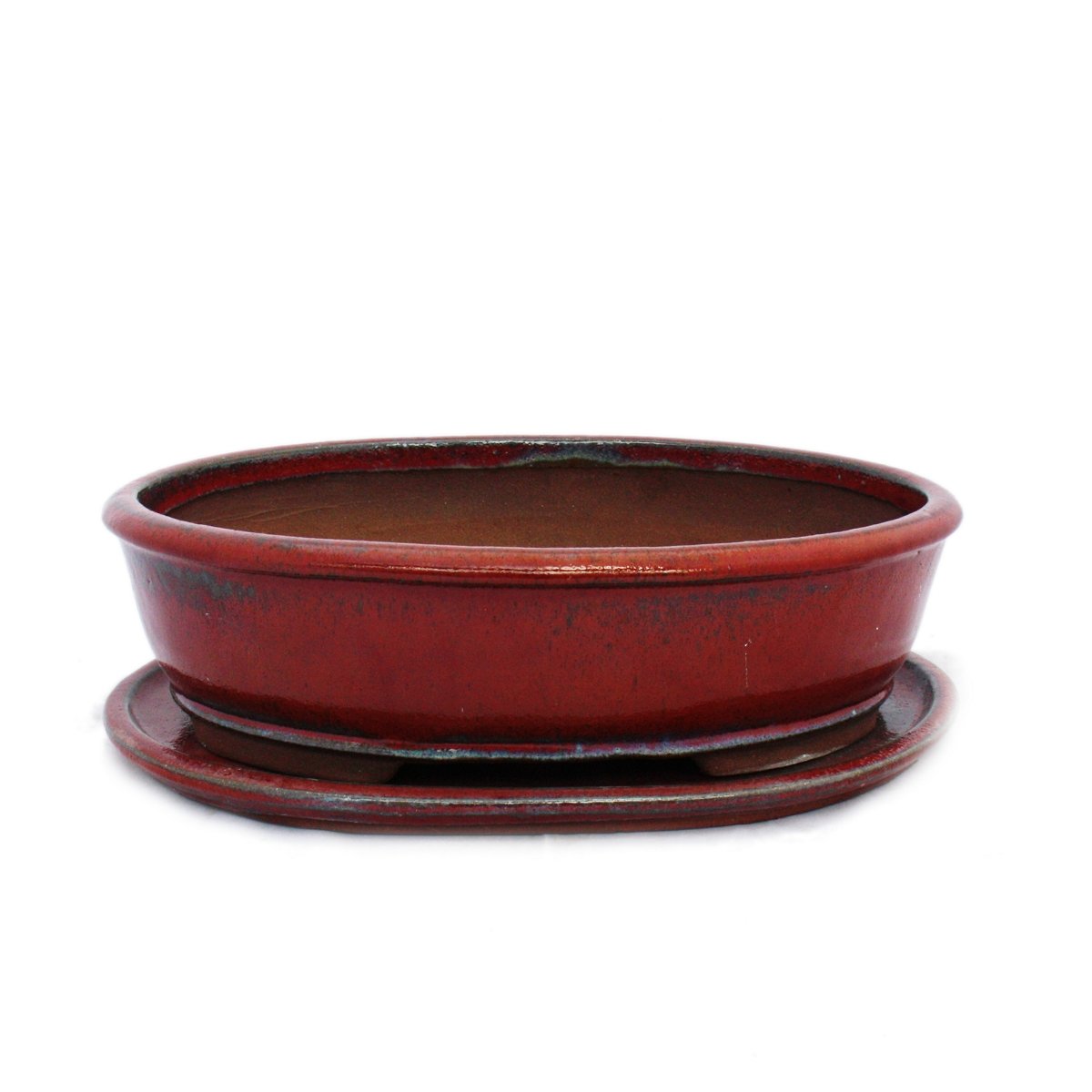 exotenherz Bonsai-Schale mit Unterteller Gr. 5 - rot - oval - Modell O3 - L 31cm - B 24,5cm - H 8,5cm