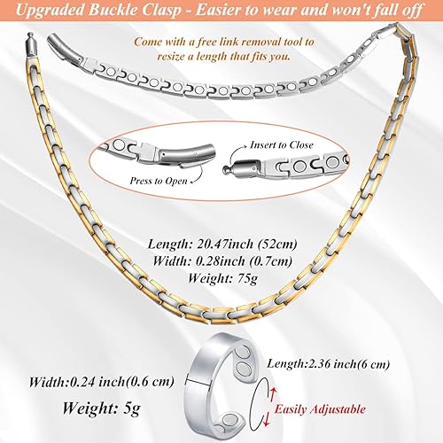 Miniatura 4 de Collar de titanio para hombres y mujeres, collar magnético para aliviar el dolor, dolores de cabeza, migraña, hombros, fuerza de espalda, collar de