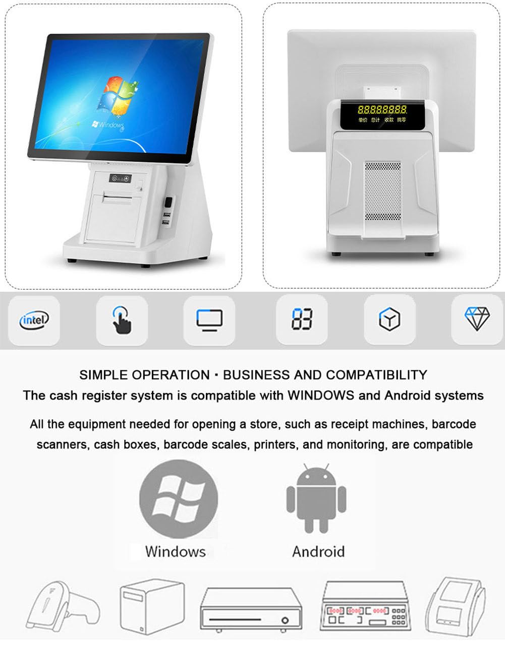 Registratore di Cassa Telematico,Angolazione Regolabile con Una Mano,8GB + 258GB,Registratore Cassa per Minimarket,Centri Commerciali,Supermercati,Ristoranti,caffè,58mmPrinter