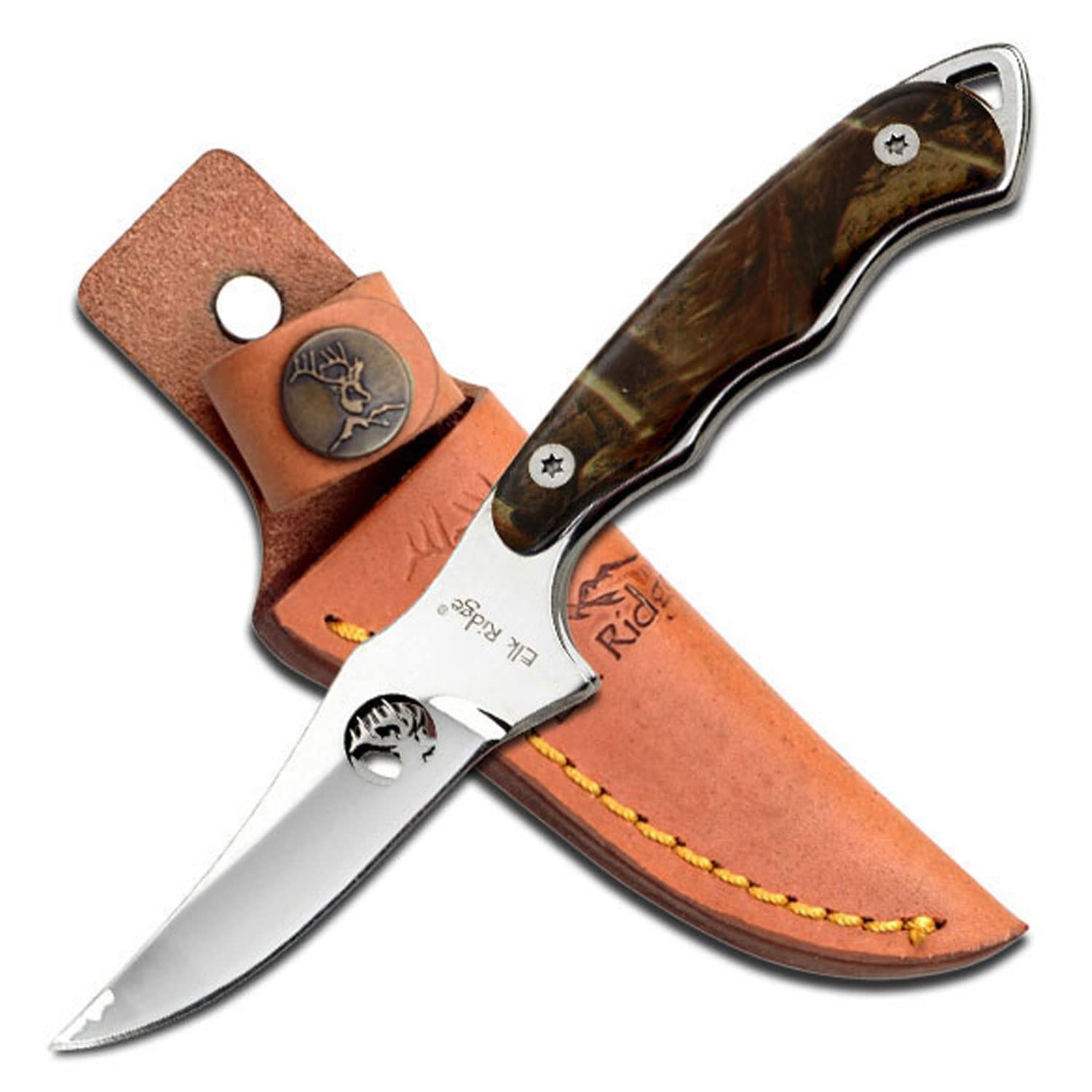 Elk Ridge ER-059 Series Fixed Blade Hunting Knife, Straight Edge Blade, Wood Handle, 7-Inch Length