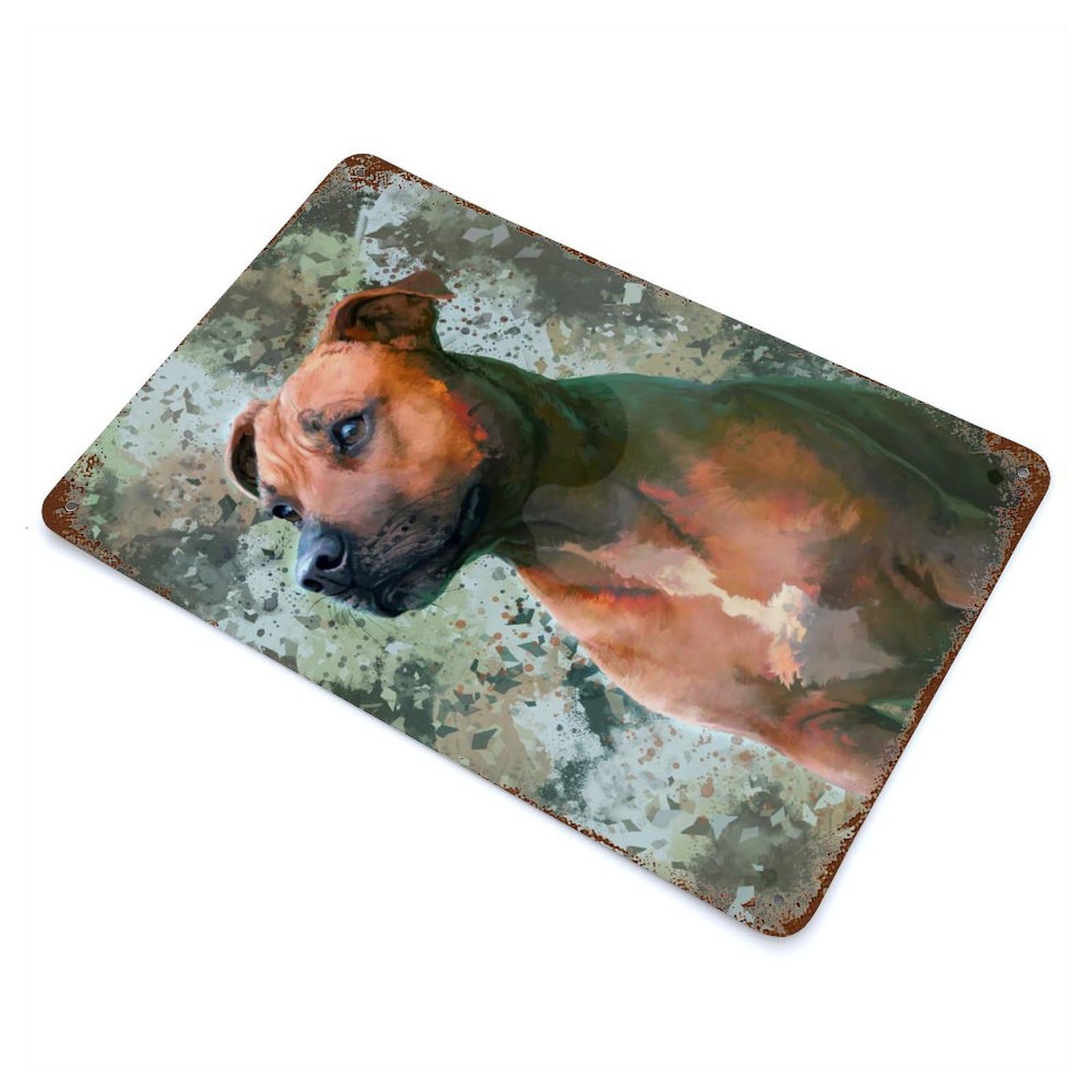 Rusty Metal Tin Sign with Pit Bull Portrait Design 11.8"x7.9", for Garage, Bar And Workshop Decor, Decorative Metal Wall Art