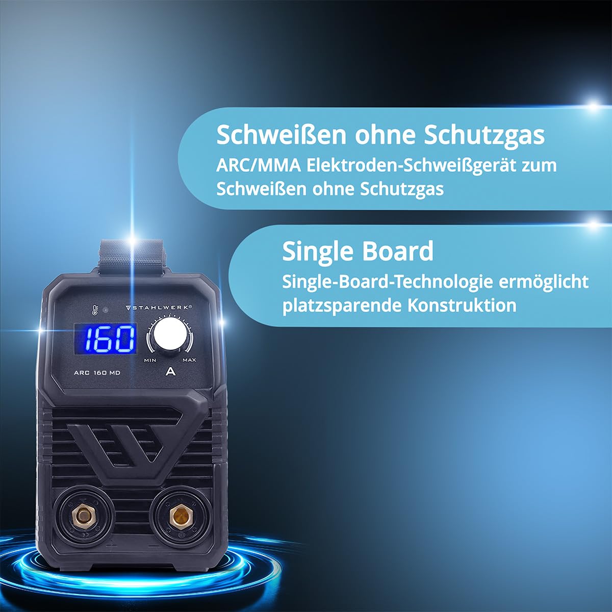 STAHLWERK Elektroden-Schweißgerät ARC 160 MD – Vollausstattung – MMA (E-Hand) bis 160 A, flexibel einsetzbar ohne Gas, kompakt & leicht, DC WIG erweiterbar, Hotstart, Anti-Stick, Smartkühlung